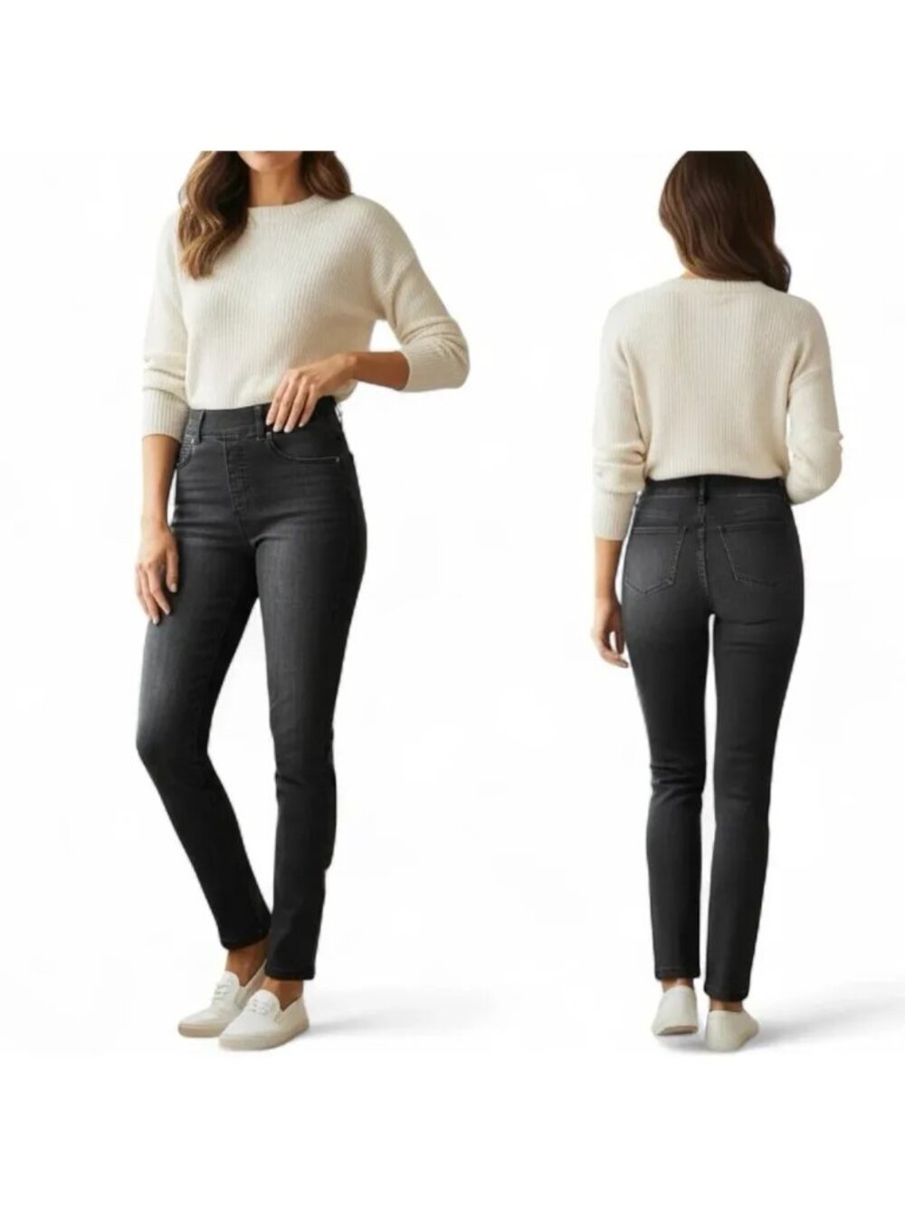 NWT Spanx Petite Black Skinny Pull on Ankle Denim Jeans Women Size SP